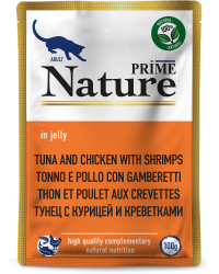 Prime (Прайм) Nature Пауч для взрослых кошек с тунцом, курицей и креветками в желе 100 г 5 шт